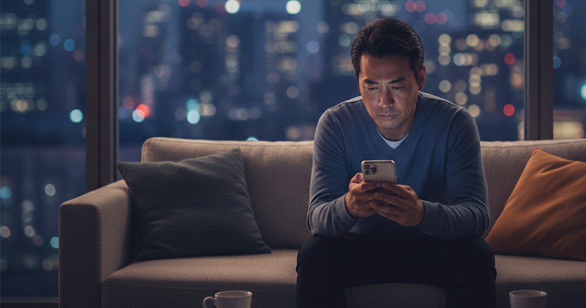 スマホを見つめる男性